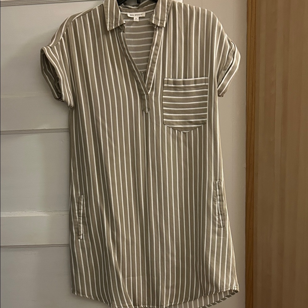 Blu Pepper Tan and White Striped Dress